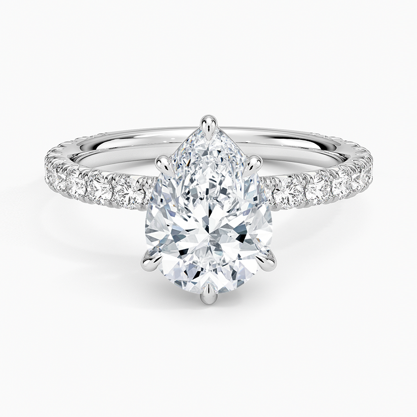 Pear Cut French Pavé Flush-Fit Moissanite Engagement Ring