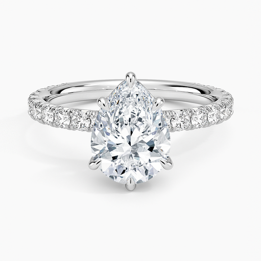 Pear Cut French Pavé Flush-Fit Moissanite Engagement Ring