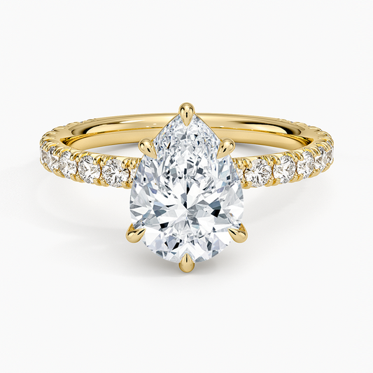 Pear Cut French Pavé Flush-Fit Moissanite Engagement Ring
