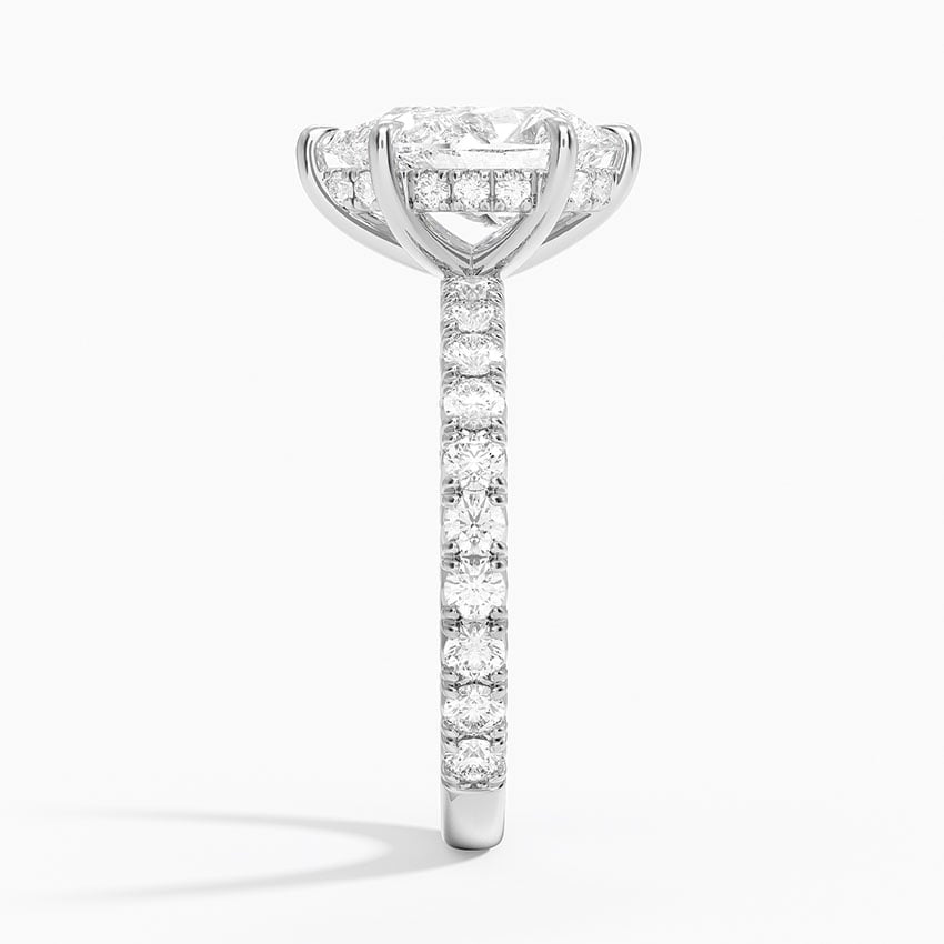 Pear Cut French Pavé Moissanite Engagement Ring with Hidden Halo