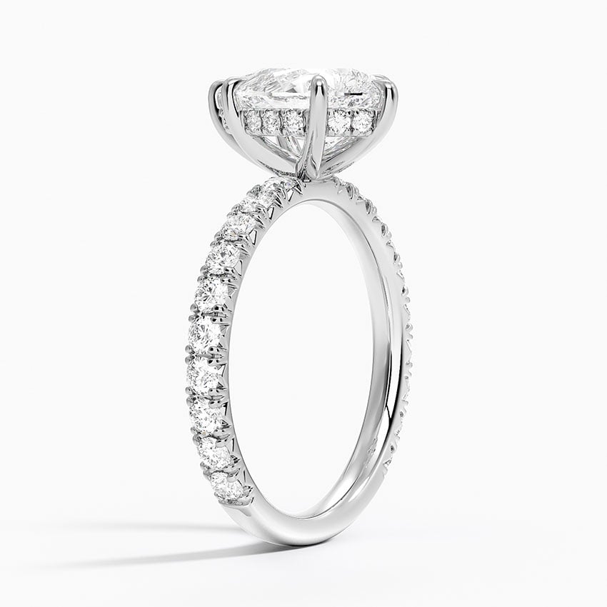 Pear Cut French Pavé Moissanite Engagement Ring with Hidden Halo