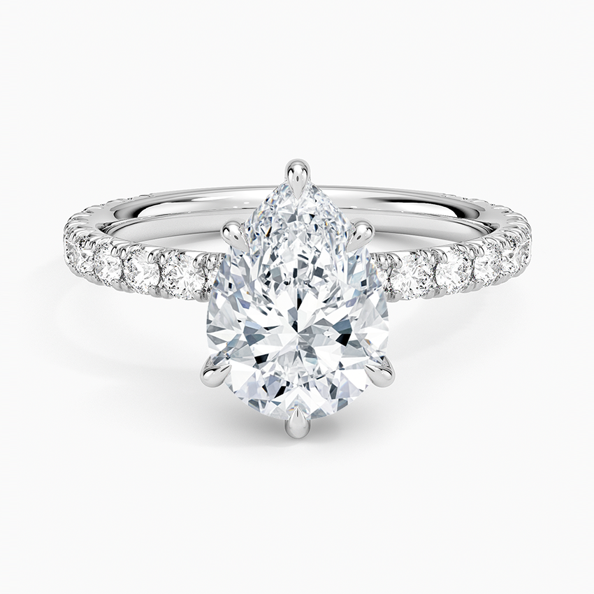 Pear Cut French Pavé Moissanite Engagement Ring with Hidden Halo