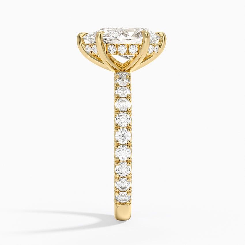 Pear Cut French Pavé Moissanite Engagement Ring with Hidden Halo