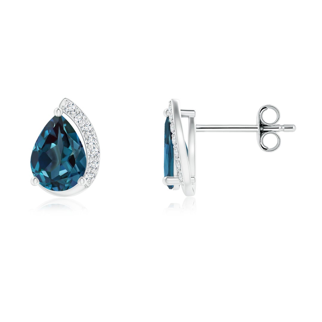 Pear Cut Lab Alexandrite with Moissanite Half Halo Stud Earrings