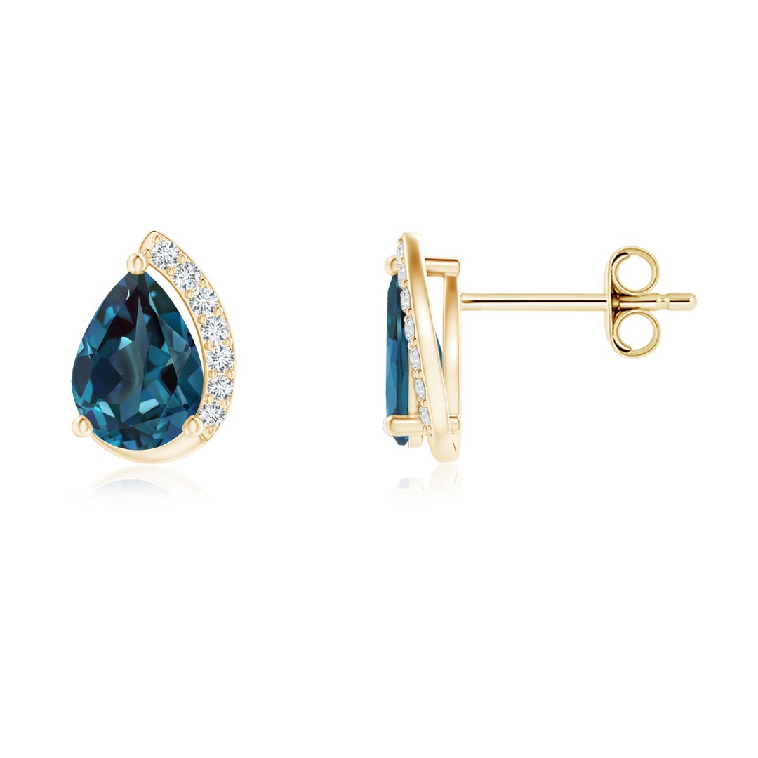 Pear Cut Lab Alexandrite with Moissanite Half Halo Stud Earrings