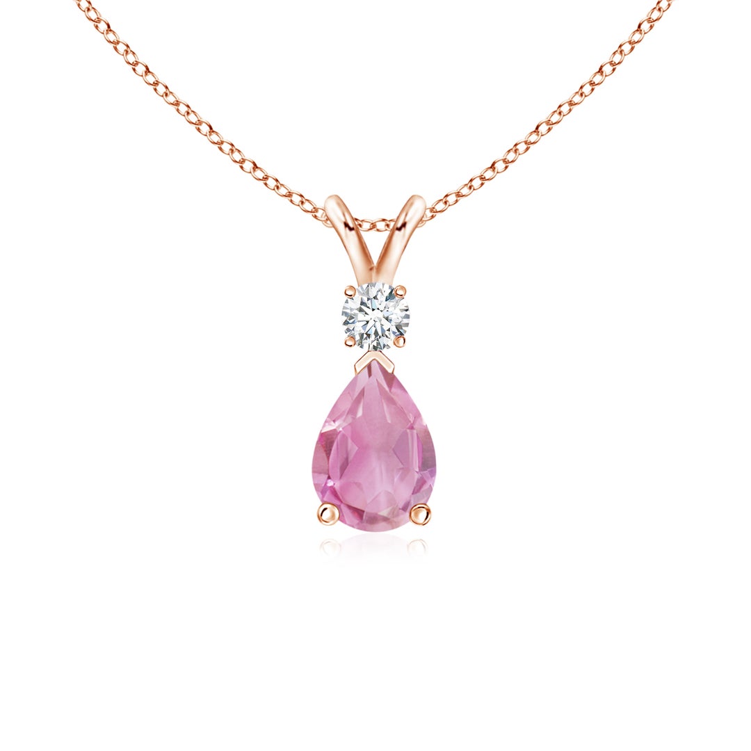 Pear Cut Pink Tourmaline Pendant with Moissanite Accent Teardrop Necklace