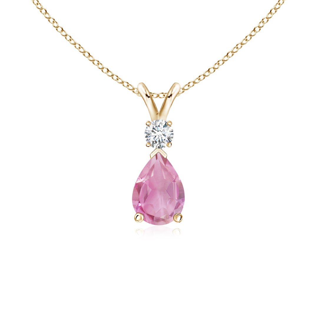Pear Cut Pink Tourmaline Pendant with Moissanite Accent Teardrop Necklace