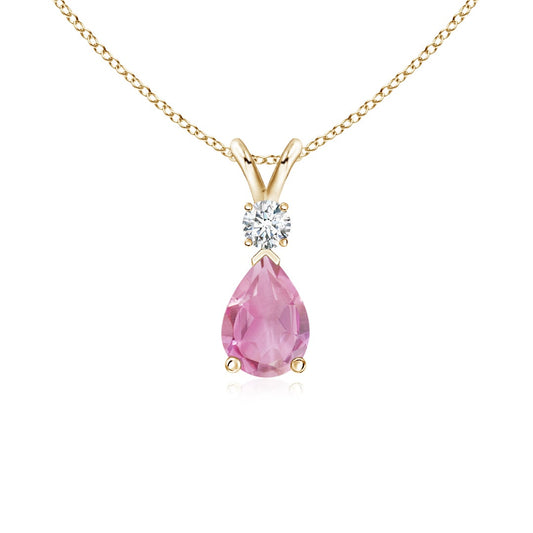 Pear Cut Pink Tourmaline Pendant with Moissanite Accent Teardrop Necklace