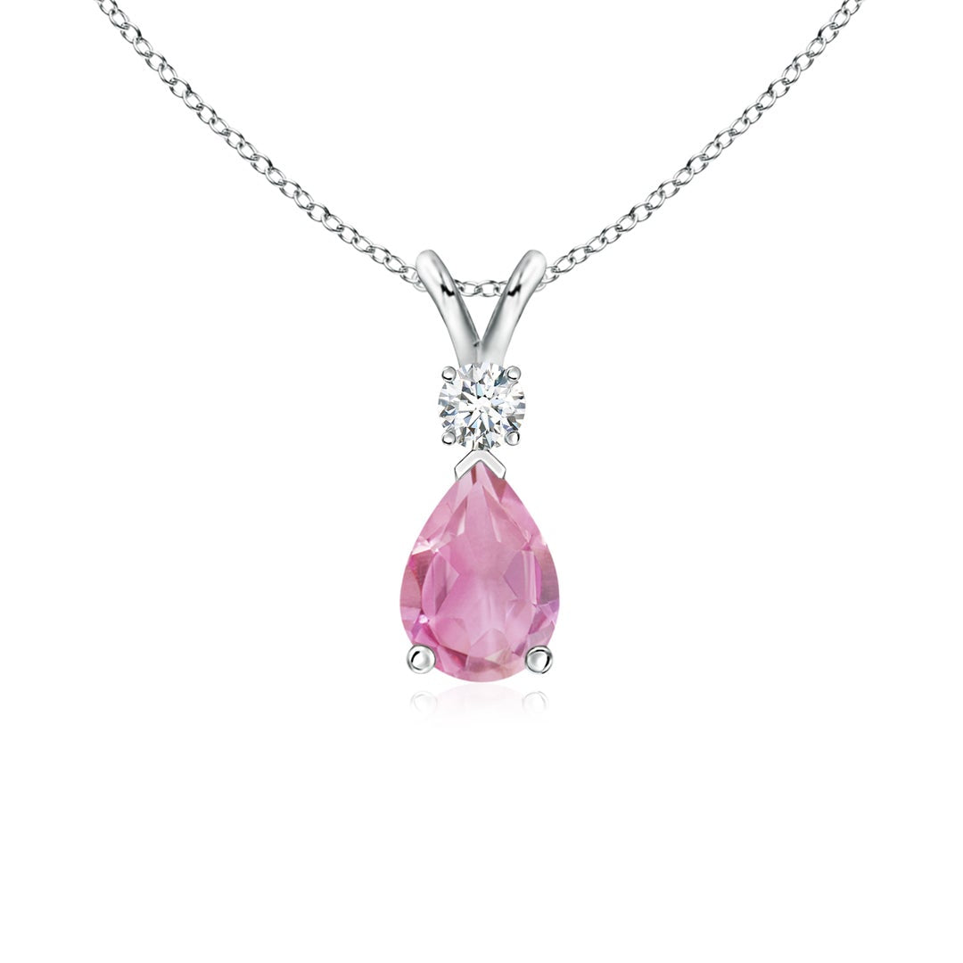 Pear Cut Pink Tourmaline Pendant with Moissanite Accent Teardrop Necklace