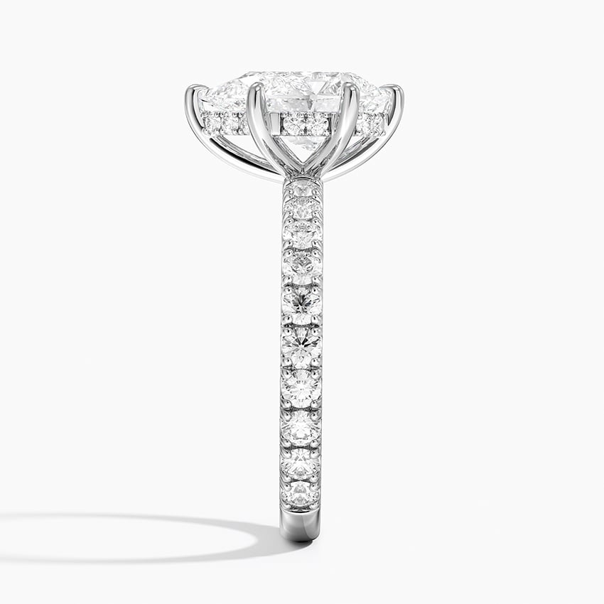 Pear Cut Three-Quarter Pavé Band Moissanite Engagement Ring with Hidden Halo