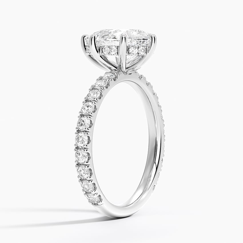 Pear Cut Three-Quarter Pavé Band Moissanite Engagement Ring with Hidden Halo