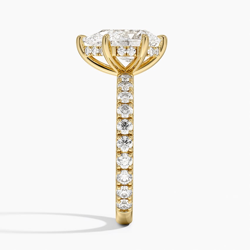 Pear Cut Three-Quarter Pavé Band Moissanite Engagement Ring with Hidden Halo