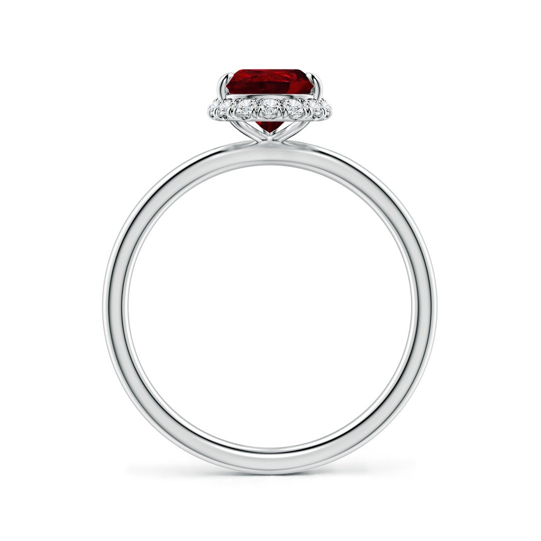 Pear Lab-Created Ruby with Angled Halo Moissanite Engagement Ring
