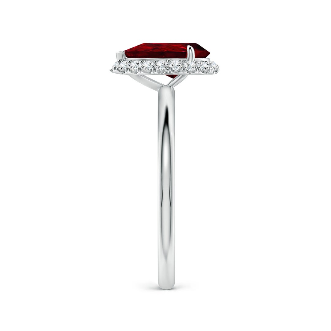 Pear Lab-Created Ruby with Angled Halo Moissanite Engagement Ring