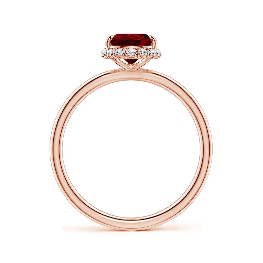 Pear Lab-Created Ruby with Angled Halo Moissanite Engagement Ring