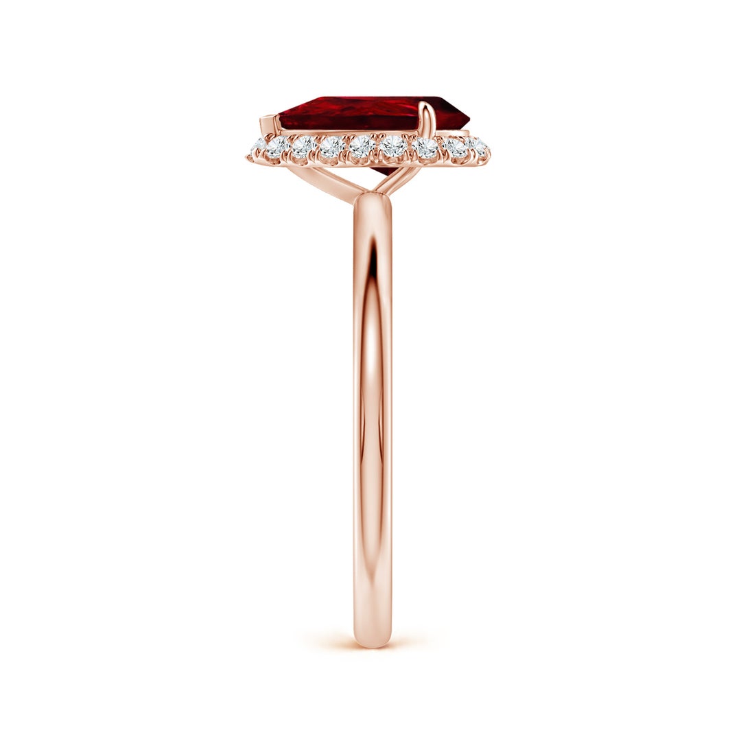 Pear Lab-Created Ruby with Angled Halo Moissanite Engagement Ring