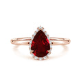 Pear Lab-Created Ruby with Angled Halo Moissanite Engagement Ring