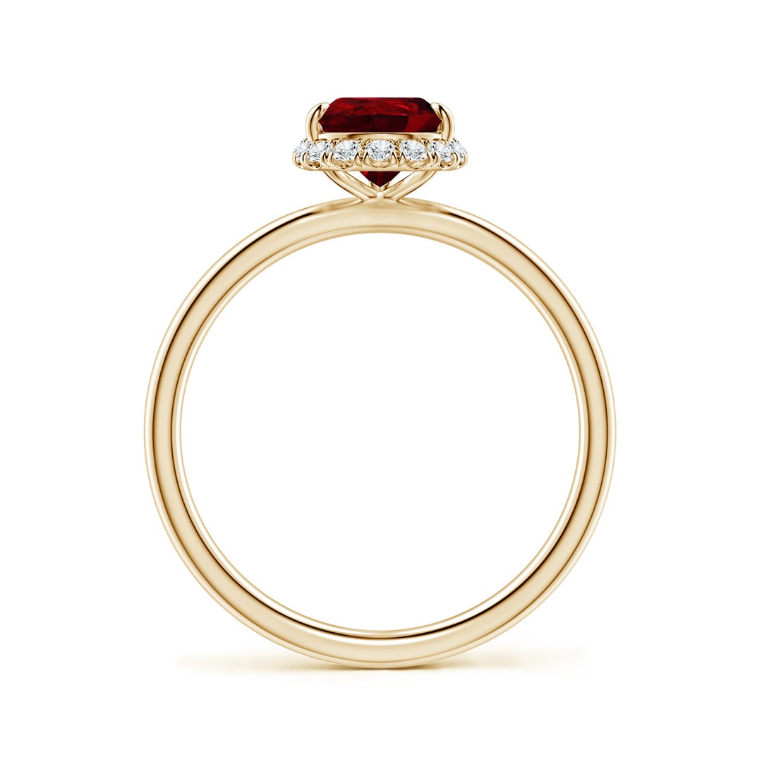 Pear Lab-Created Ruby with Angled Halo Moissanite Engagement Ring