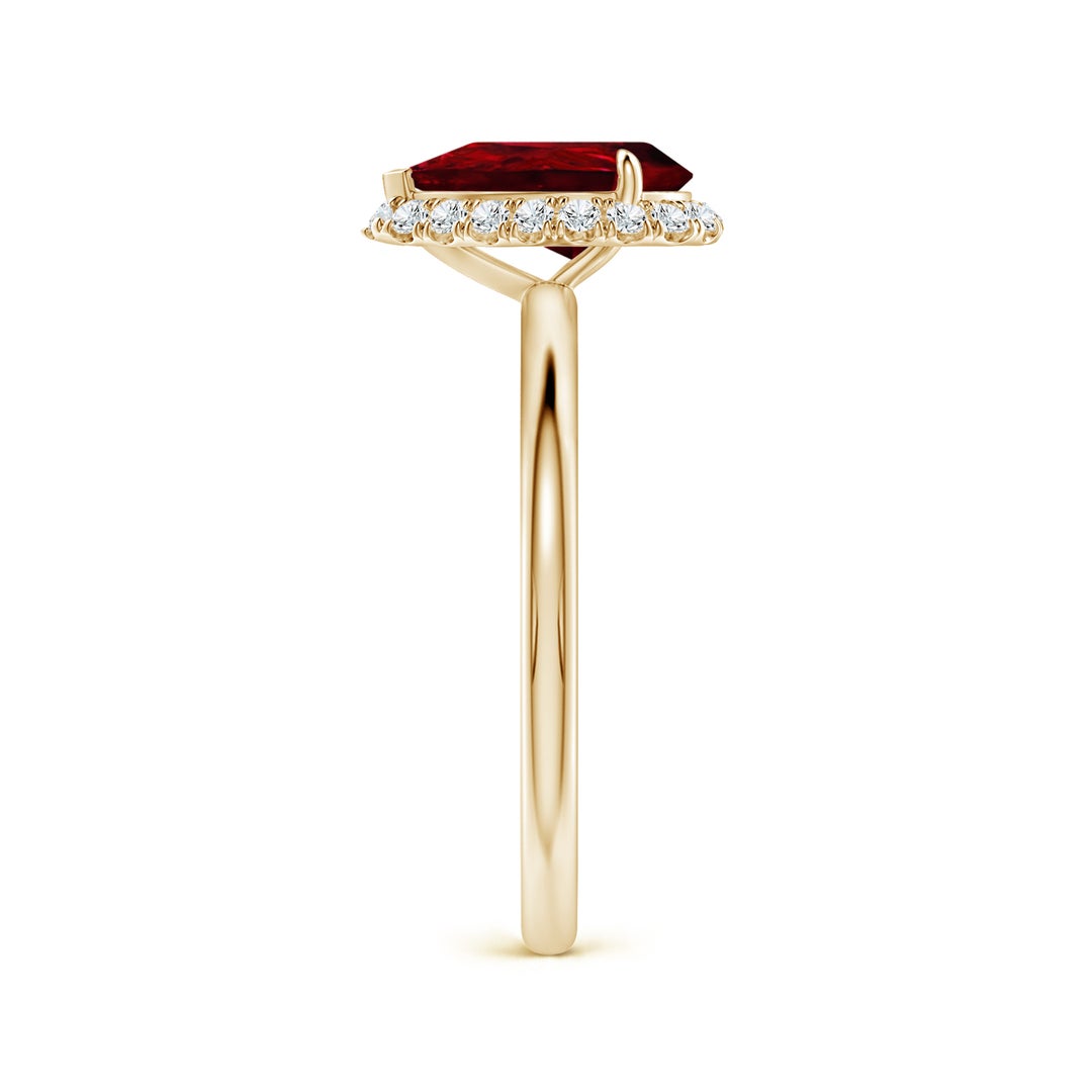 Pear Lab-Created Ruby with Angled Halo Moissanite Engagement Ring