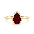 Pear Lab-Created Ruby with Angled Halo Moissanite Engagement Ring