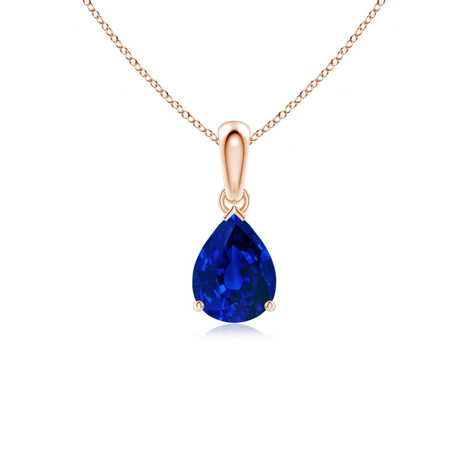 Pear Lab-Grown Blue Sapphire Solitaire Pendant Necklace