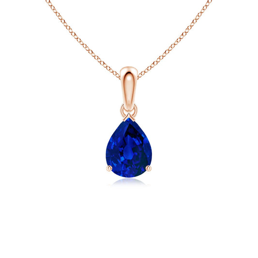 Pear Lab-Grown Blue Sapphire Solitaire Pendant Necklace