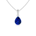 Pear Lab-Grown Blue Sapphire Solitaire Pendant Necklace