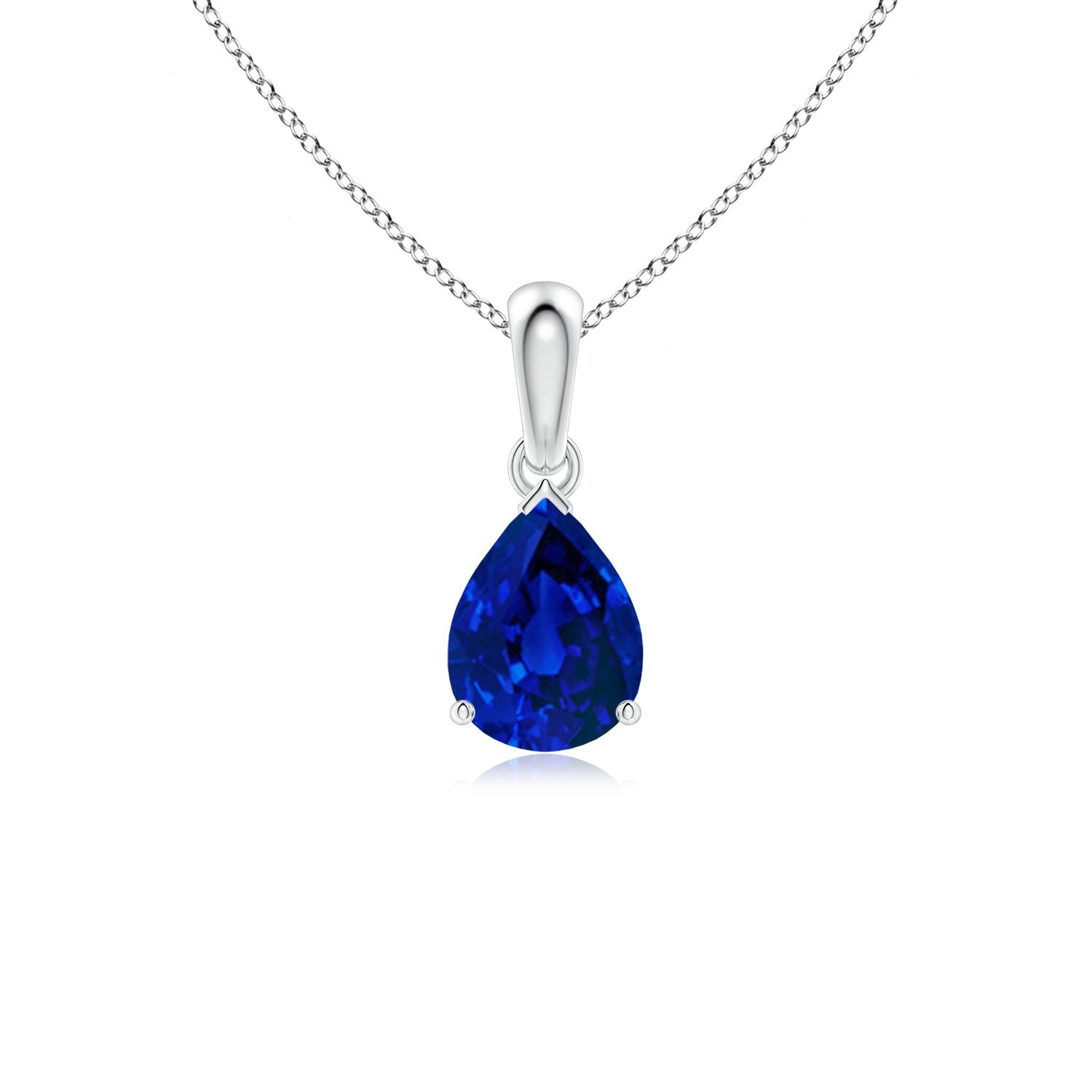 Pear Lab-Grown Blue Sapphire Solitaire Pendant Necklace