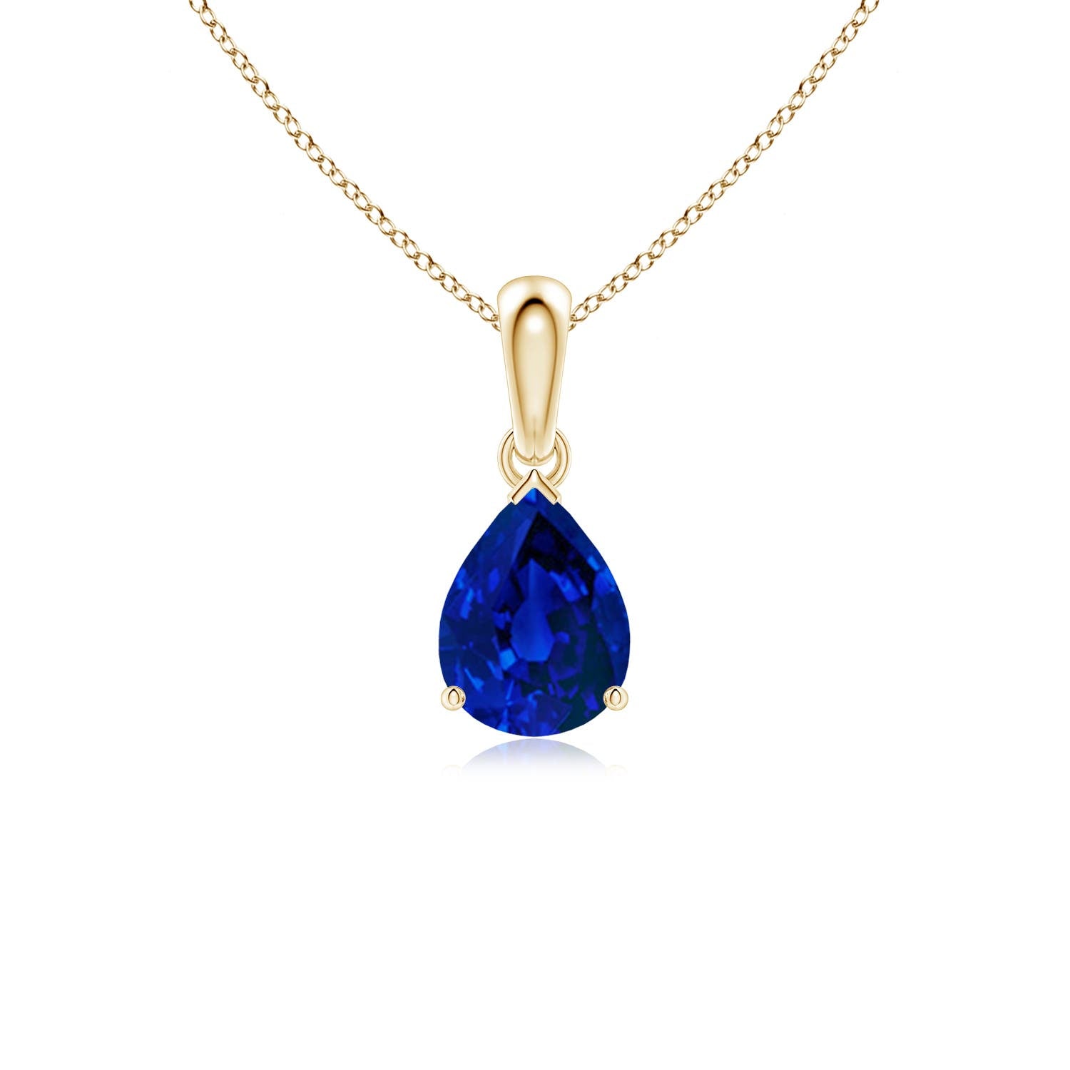 Pear Lab-Grown Blue Sapphire Solitaire Pendant Necklace