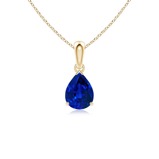Pear Lab-Grown Blue Sapphire Solitaire Pendant Necklace