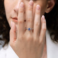 Pear Lab-Grown Blue Sapphire with Halo Moissanite Promise Ring