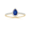 Pear Lab-Grown Blue Sapphire with Halo Moissanite Promise Ring