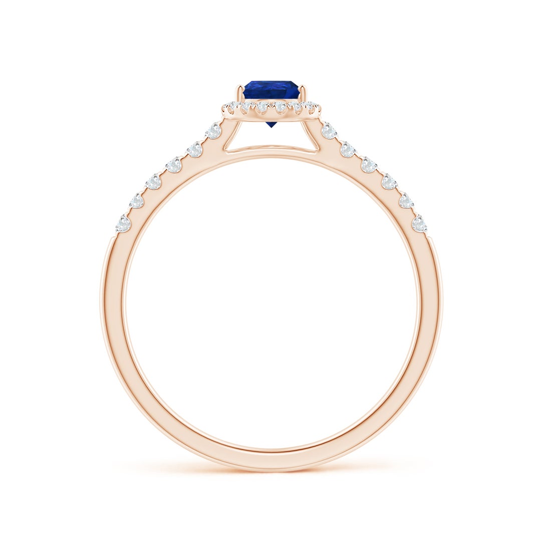 Pear Lab-Grown Blue Sapphire with Halo Moissanite Promise Ring