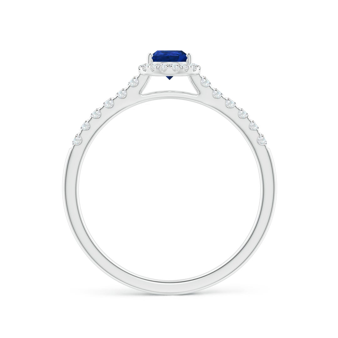 Pear Lab-Grown Blue Sapphire with Halo Moissanite Promise Ring