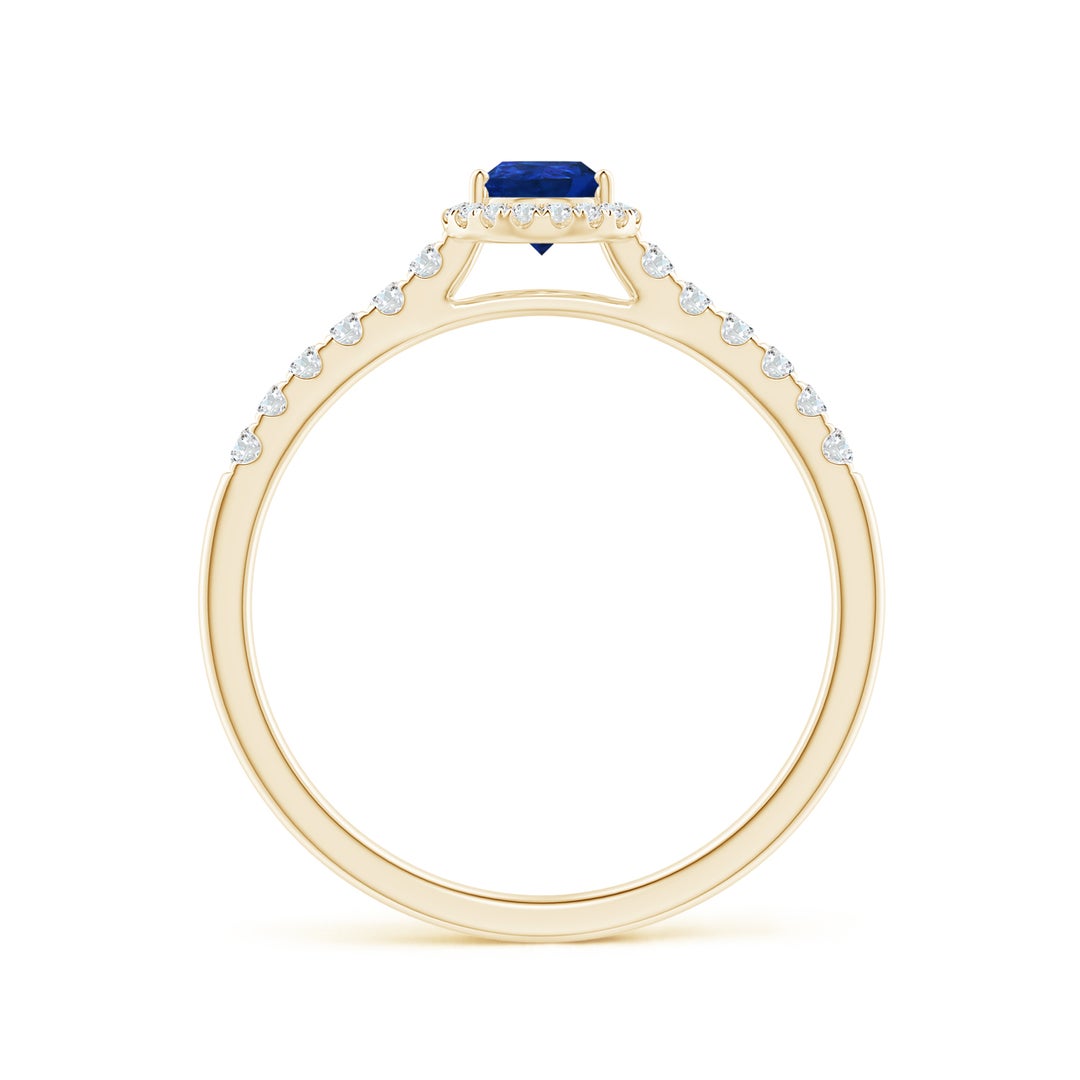 Pear Lab-Grown Blue Sapphire with Halo Moissanite Promise Ring