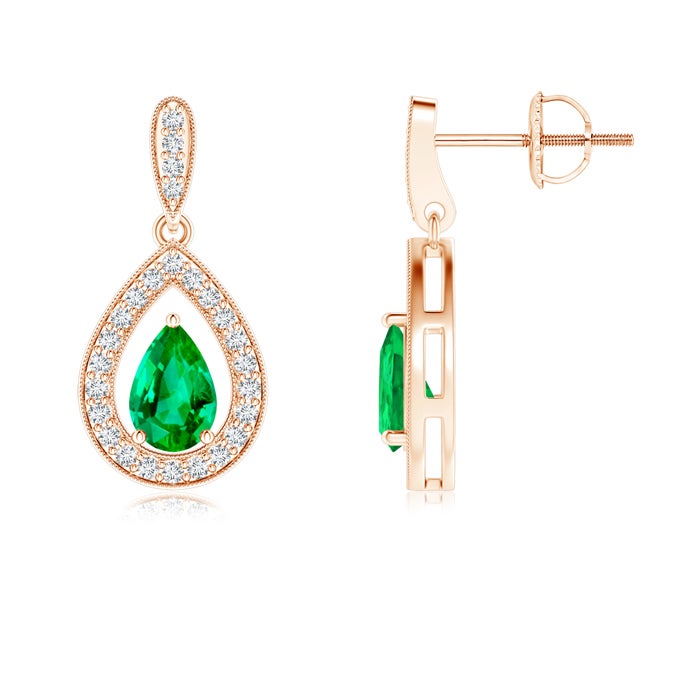 Pear Lab-Grown Emerald with Moissanite Halo Drop Earrings