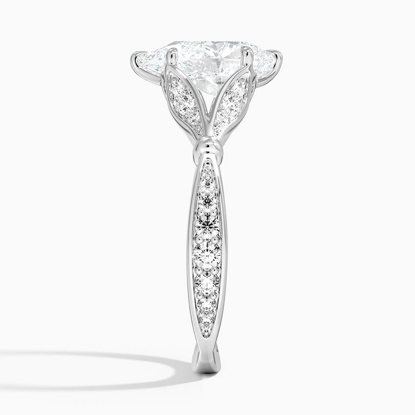 Pear Moissanite Floral Openwork Cathedral Engagement Ring
