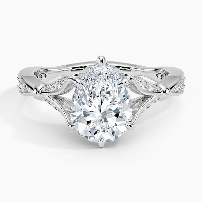 Pear Moissanite Floral Openwork Cathedral Engagement Ring