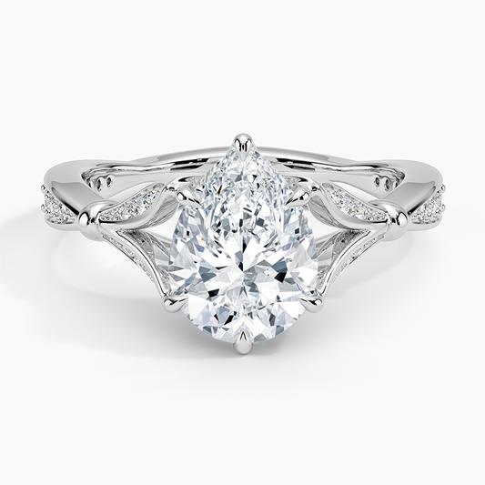 Pear Moissanite Floral Openwork Cathedral Engagement Ring