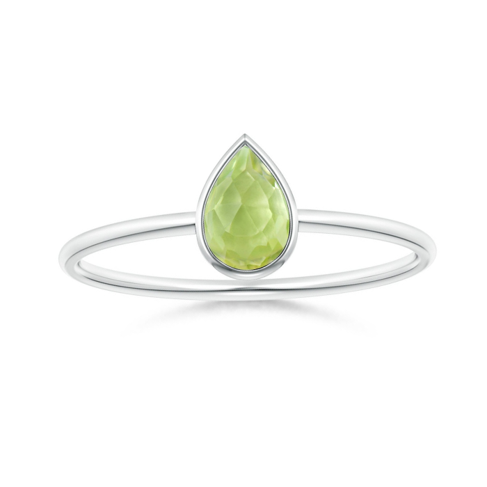 Pear Peridot Bezel Promise Ring – 1.6 mm
