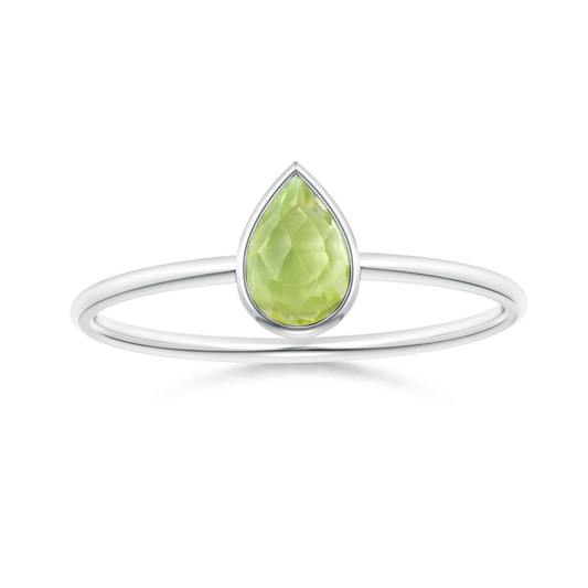 Pear Peridot Bezel Promise Ring – 1.6 mm