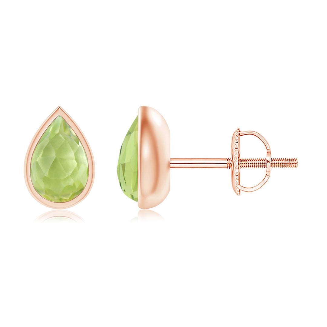 Pear Peridot Bezel-Set Stud Earrings