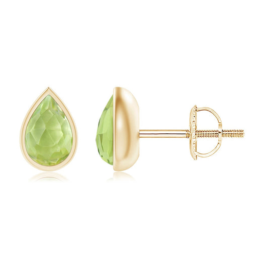 Pear Peridot Bezel-Set Stud Earrings