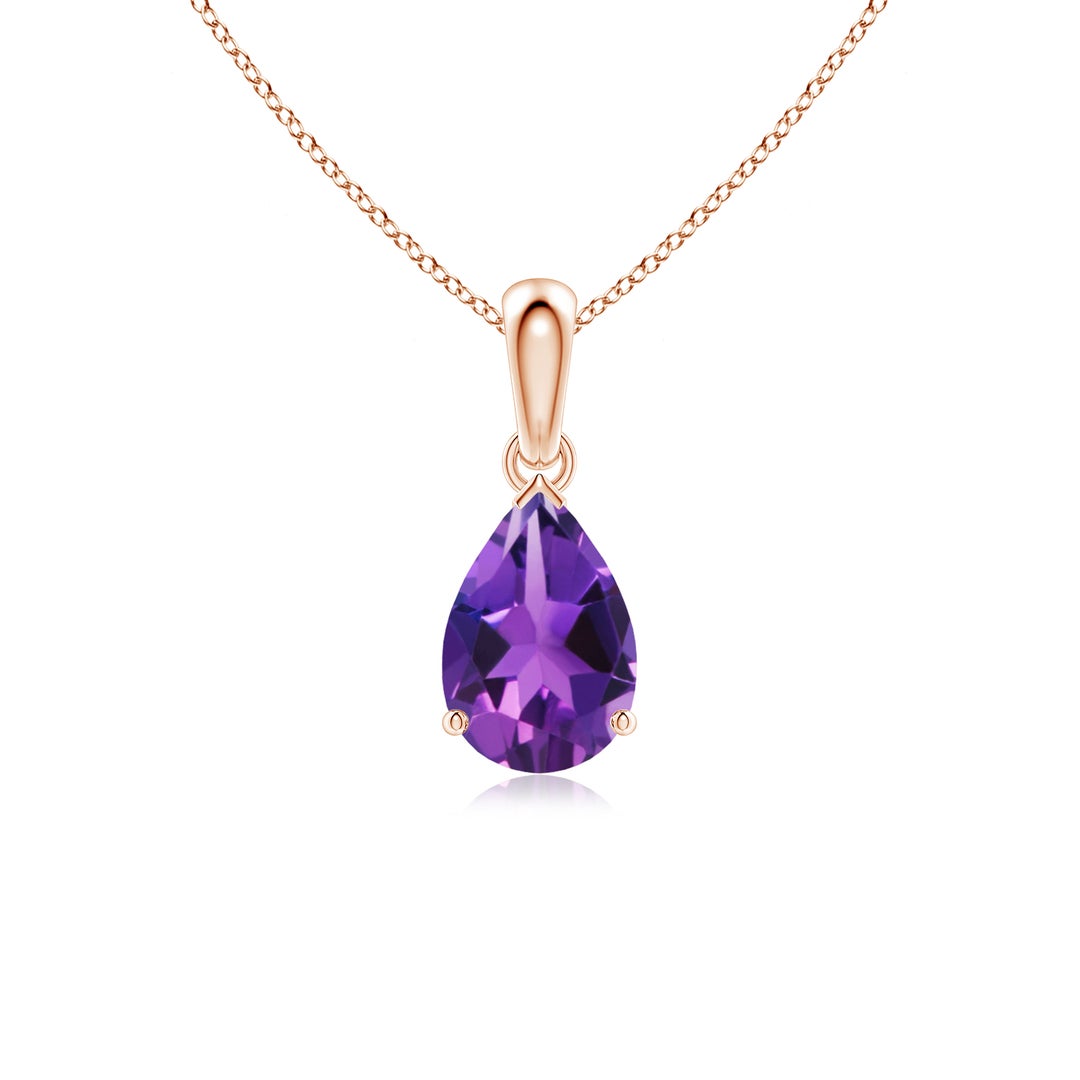 Pear-Shaped Amethyst Solitaire Pendant Necklace