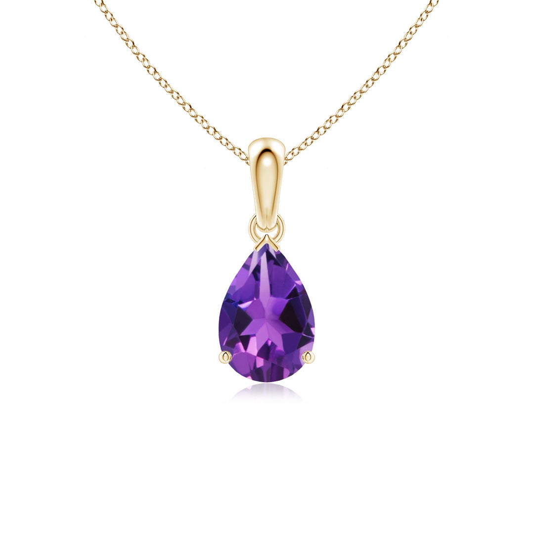 Pear-Shaped Amethyst Solitaire Pendant Necklace