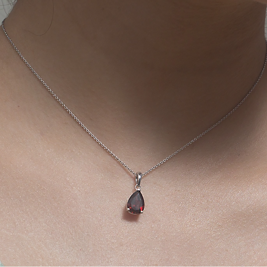 Pear-Shaped Garnet Solitaire Pendant Necklace