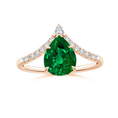 Pear-Shaped Lab-Created Emerald with Moissanite Chevron Engagement Ring