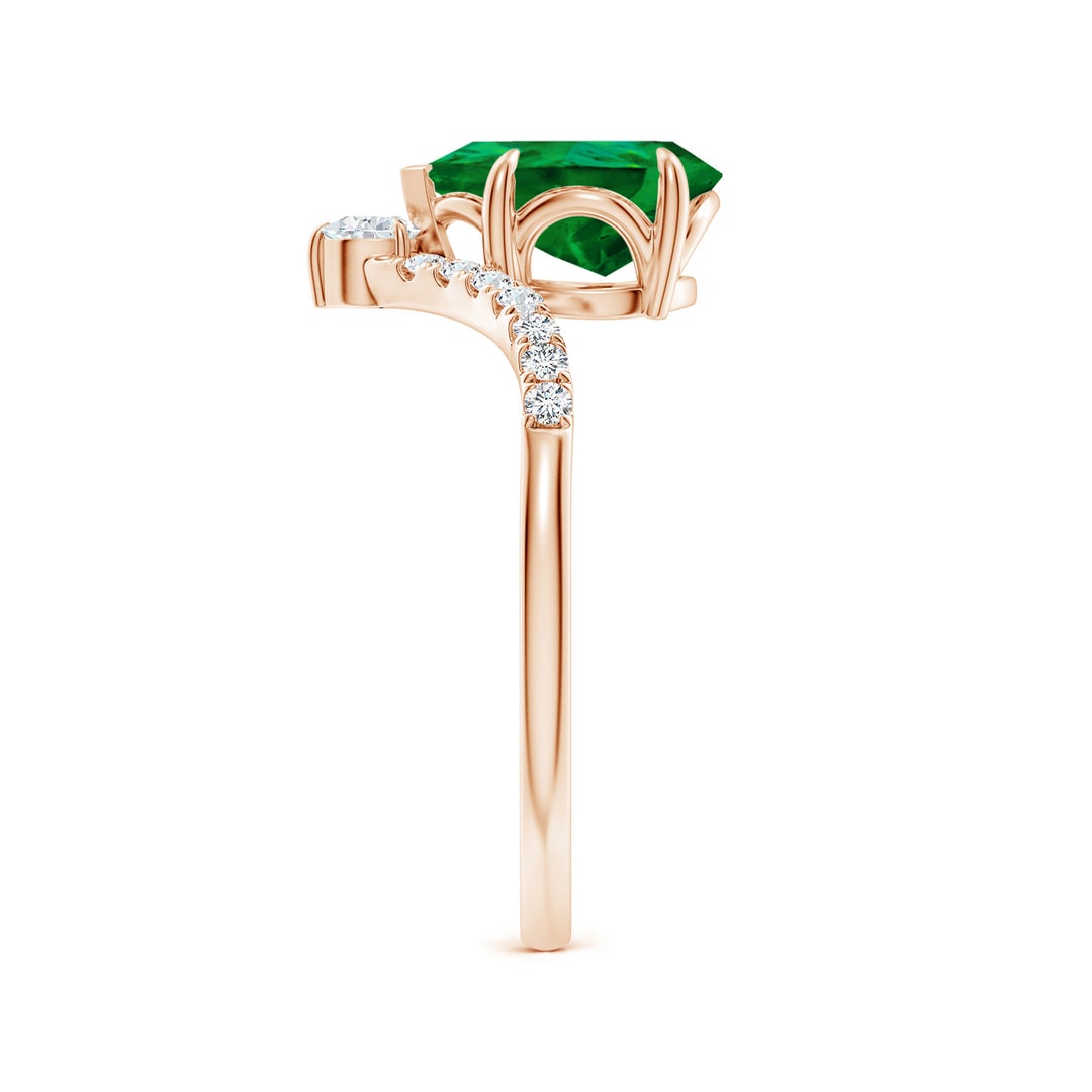 Pear-Shaped Lab-Created Emerald with Moissanite Chevron Engagement Ring