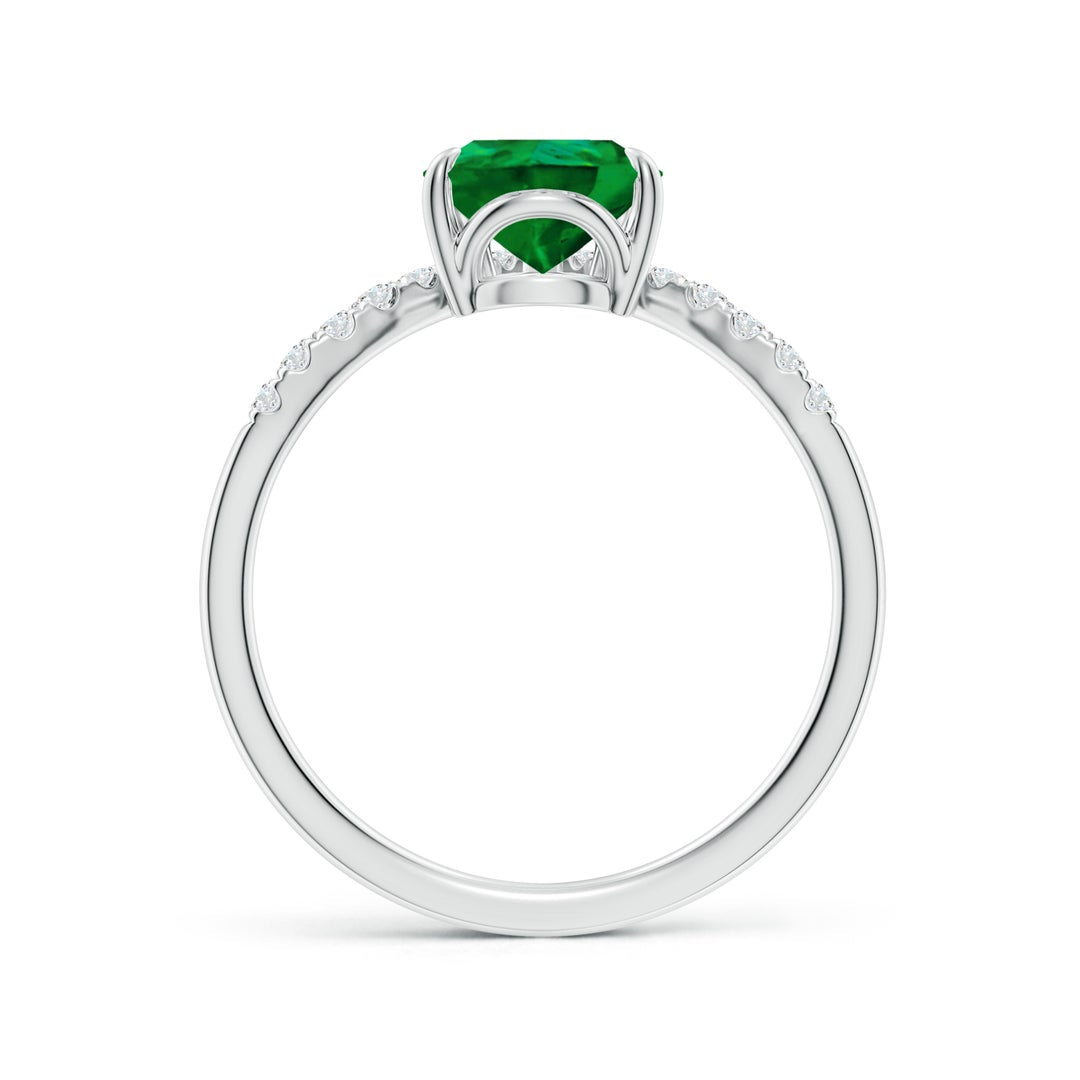 Pear-Shaped Lab-Created Emerald with Moissanite Chevron Engagement Ring