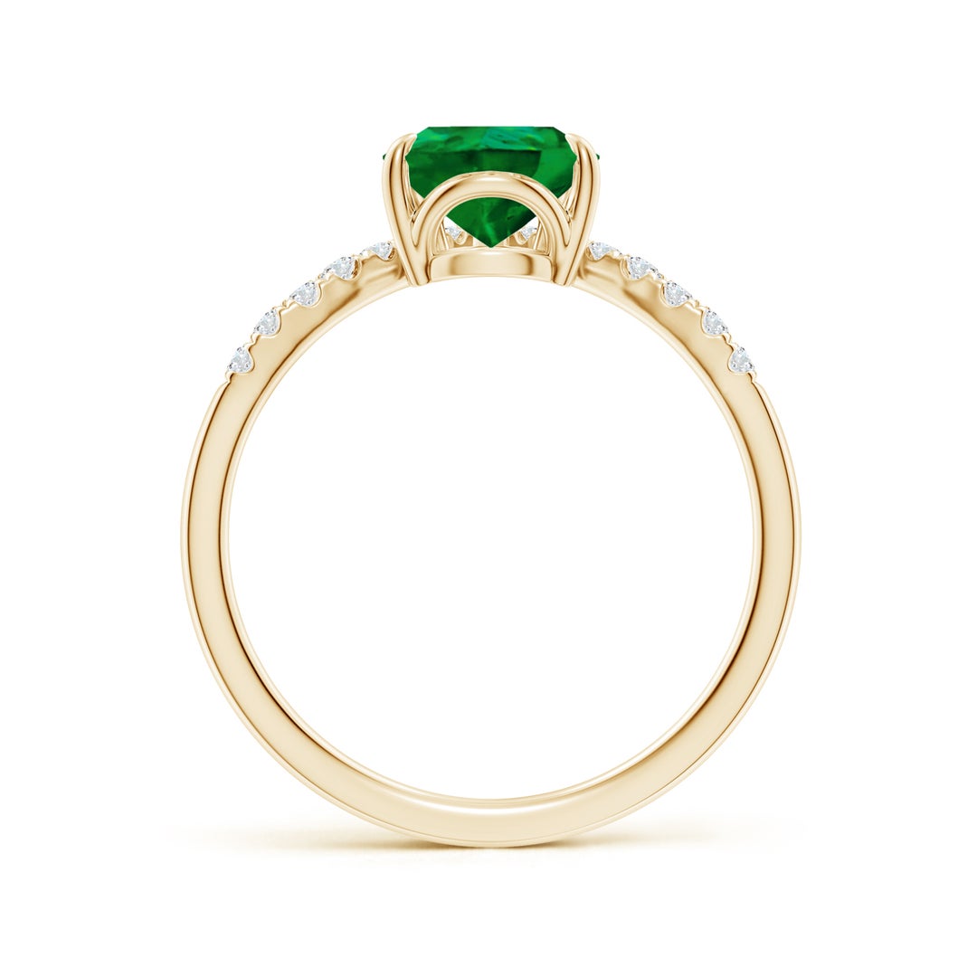 Pear-Shaped Lab-Created Emerald with Moissanite Chevron Engagement Ring